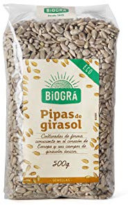 BIOGRÁ - Pipas Peladas de Girasol, Apto para Veganos, Perfecto para su Uso con Muesli, Ensaladas, pan, Pasteles, Platos de Arroz o Verduras, de Agricultura Ecológica 500g