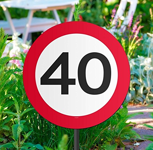 CREATIVE Panneau de signalisation 40ème fête de Jardin, 44 cm x 26 cm x 1 cm, Carton Enduit avec bâton en Plastique