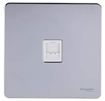 Schneider Electric Ultimate Screwless Flat Plate - Single Data Socket, RJ45, GU7471WPC, Polished Chrome with White Insert