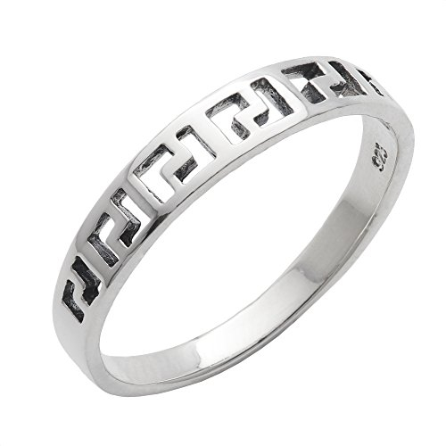 Silverly Frauen 925 Sterling Silber Offene griechischen Keys L Shape Design Schmal Band Ring