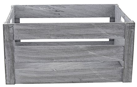 DECOLINE Holz Kiste grau weiß mit Griffen 30 x 20 x 16cm Aufbewahrungsbox Obstkiste Weinkiste Holzkisten
