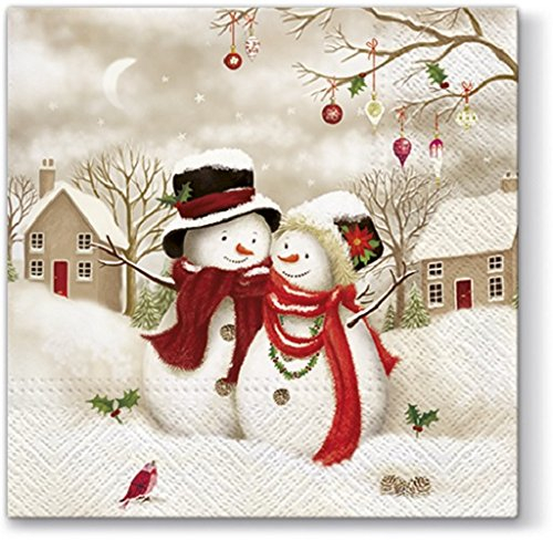 20 Servietten Schneemann-Pärchen/Bäume/Weihnachten/Winter 33x33cm