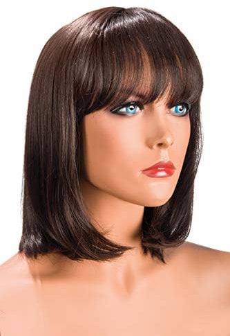 kinnlange World-Wigs-Bob-Perücke, braun, mit Pony
