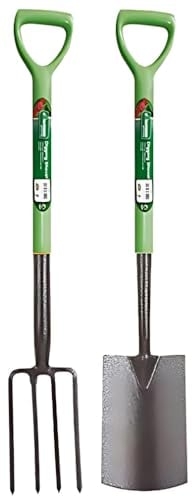 GardenMile 2 Piece Garden Tools Kit Fork And Shovel Heavy Duty Gardening Set Carbon Steel Spade Digging Tool Gifts For Gardeners Men Women Durable Lightweight Metal