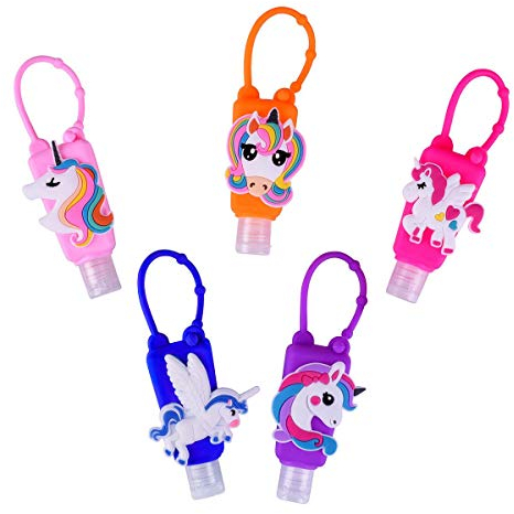 Ulife Mall Tragbare Reiseflaschen Set - 5 Stück Auslaufsichere Nachfüllbare Fluessigseife Behälter Cremeseife Reisebehälter Händedesinfektionsmittel Leere Flasche Einhorn Reise Zubehör für Kinder
