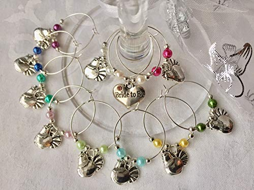 Hen Party Wine Glass Charms Favours x 10 + 1 'Bride to Be'