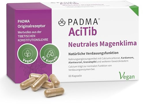 PADMA AciTib – für ein neutrales Magenklima – 60 Kapseln, vegan | Calcium trägt zur normalen Funktion von Verdauungsenzymen bei – tibetische Rezeptur mit Kardamom, Granatapfel u.a. – Schweiz