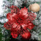 GLITZFAS 12 Stück Glitter Weihnachtsbaum Dekoration, Weihnachtsbaumschmuck Ornament Weihnachten Blumen Dekor, Christbaumanhänger (Rot,9 cm)