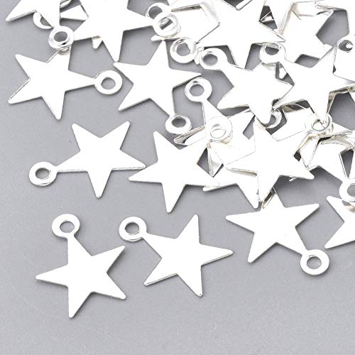 Perlin 50 Metallanhänger Silber Stern Weihnachten 10mm Schmuckanhänger Charmanhänger Kettenanhänger Armbandanhänger Kinder-Anhänger F257