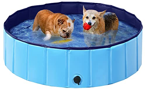 Yaheetech Hundepool faltbar, Planschbecken für Hunde 100 x 30 cm, Anti-Rutsch-Platten, Schnelle Entwässerung, Hundebadewanne mit Badebürste & 4 Flicken, Swimmingpool Verdickt PVC, Blau