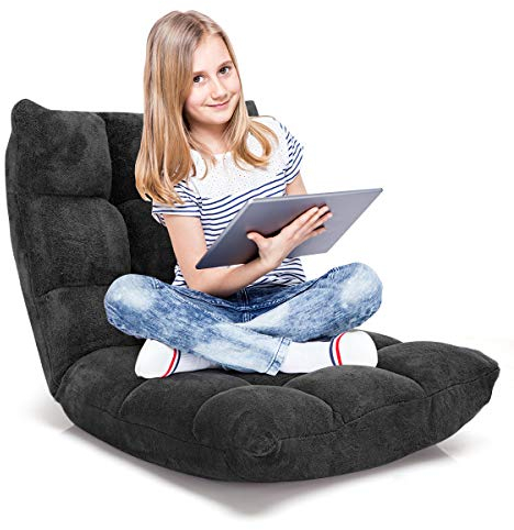 RELAX4LIFE Bodenstuhl Faltbar, Lazy Sofa, Meditationsstuhl, Bodensessel mit Verstellbarer Lehne, für Zuhause oder Büro, Farbewahl (schwarz)