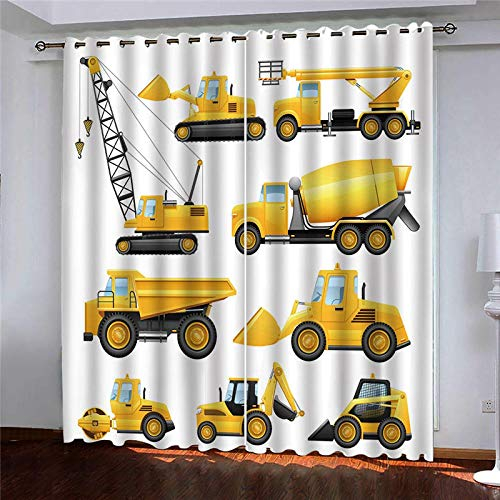 YNKNIT Blickdichter Vorhang mit Ösen Bagger 2er Set Gardinen Vorhänge Blickdicht,verdunkelungsvorhang,thermovorhang für Wohnzimmer, Schlafzimmer und Räume 70x160cm