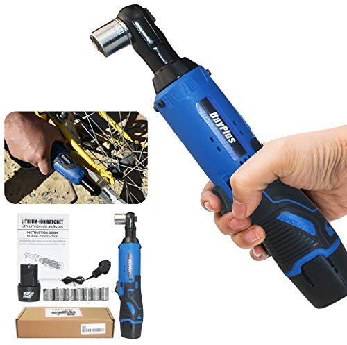 Cordless Ratchet Wrench 3/8 Electric Ratchet Wrench Right Angle, 40Nm 12V DIY Tool w/Reverse & Forward Function, 2 x 1500mAh Batteries (Blue)