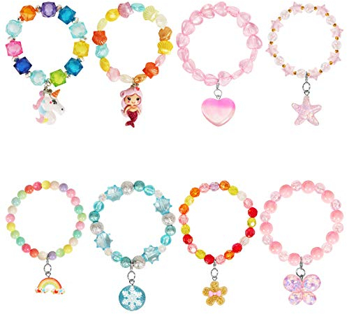Hifot Freundschaft Armbänder Mädchen 8 Stück, Einhorn Meerjungfrau Regenbogen Schmetterling Prinzessin Kinderschmuck Perlen Armband Set, Geburtstagsgeschenk Gastgeschenke Mitgebsel