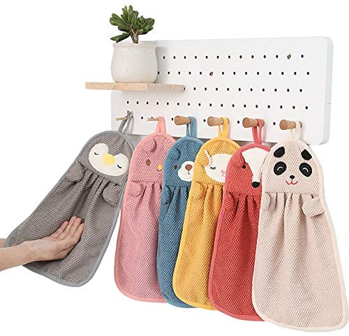 Eyands Lot de 6 Serviettes à Main en Forme d'animaux Mignons–Absorbantes à Suspendre Cuisine, Salle Bain,séchage Rapide pour Enfants et Adultes