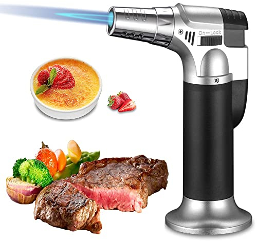 XUBX Küchenbrenne Flambierbrenner, Nachfüllbar Butan Gasbrenner mit Sicherheitsschloss, Küchenbrenner für Creme Brulee, BBQ, Herd, Kochen, Grill, Kerzen, Backen (Butan Inbegriffen Nicht)