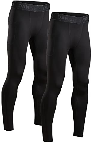 DANISH ENDURANCE 2er Pack Laufhose Herren Lang, Kompressionshose, Sportleggings mit Taschen, Schwarz, XXL