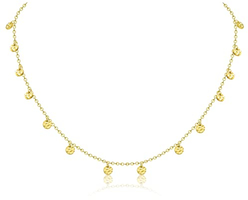 AFSTALR Gold Plättchen Kette Damen Kette 15 Muster Coin Halskette mit Muster Runde Plättchen Kette Länge 40+5cm