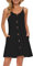 WNEEDU Vestido Mujer Verano Playa Correa Vestidos Corto Cuello en V Casual con Bolsillos Negra S