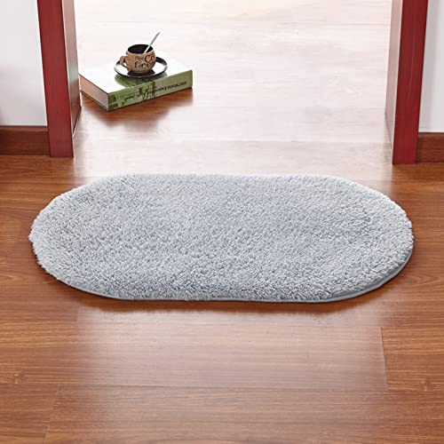 ZPEE Oval Badteppich Non Slip,Verdicken Plüsch Fußmatte Ultra Weich Badeteppich Für Badezimmer Schlafzimmer Badvorleger Korallen-Fleece Badematte-Grau 50x80cm