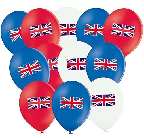 Toyland® Packung mit 30 – 30,5 cm Union Jack Logo Luftballons – Rot, Blau und Weiß – Queens Platinum Jubilee Dekorationen