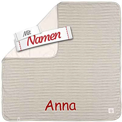 LÄSSIG Baby Decke mit Namen personalisiert/Kinderdecke Bestickt, GOTS Schmusedecke Kuscheldecke, Babydecke personalisierbar als Geschenk zur Geburt/Taufe/Geburtstag, 80x80 cm (Striped Grey)