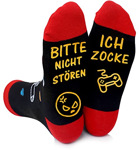 Lustige Socken, Gaming Socken Mit Spruch Ich Zocke Bitte Nicht Stören Neuheit Baumwollsocken Gamer Knöchel Rutschfeste Haussocken Geschenk Für Damen Herren Lange Ostergeschenke für Teenager