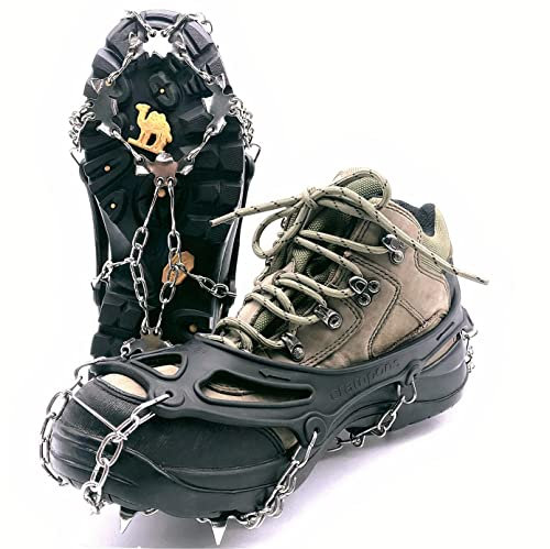 MuscleForge® Steigeisen für Wandern und Bergsteigen mit 19 Zacken, Schneeketten für Schuhe, Grödeln wandern aus Edelstahl, Mountain crampons with 19 Spikes for Snow, Größe 42-45 - L, Unisex