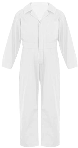 iEFiEL Mädchen Jungen Mechaniker Kostüm Klempner Overall Langarm Jumpsuit Bankräuber Kostüm Kinder für Fasching Arbeitsoverall Maleranzug Weiß 158-164