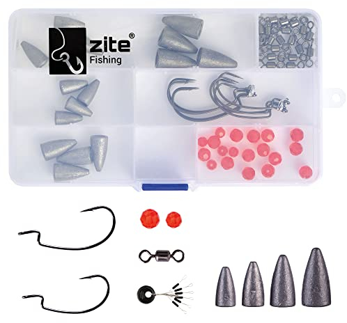 Zite Fishing Carolina/Texas Rig Set - Drop Shot Box mit Offset Haken Glasperlen Bullet Blei 5-14g - Finesse Montagen Barsch Zander Angeln