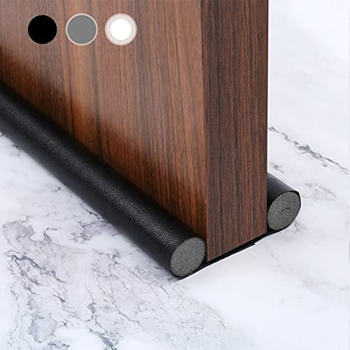 2 PACK Double Under Door Draught Excluder, 37.8 inch Door Draft Stopper, Adjustable Weather Stripping Noise Blocker, Cuttable Isolation Strip, Thicker Draught Excluder for Bottom of Door (Black)