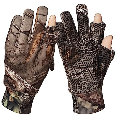 Taeku Camouflage Handschuhe, Leichte Vollfinger Jagdhandschuhe Zubehör Anti-Rutsch Tarnhandschuhe Angelhandschuhe für den Außenbereich (L)
