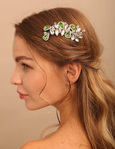 Deniferymakeup Braut-Haarkamm Strass Tropfen-Haarkamm Brautschmuck Kristall Geschenk für Sie Party Kopfschmuck (Gold Grün)