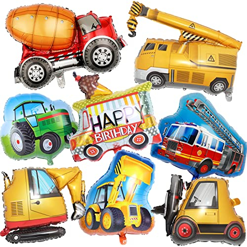 YGCHEN Bagger Luftballons Truck Ballon Kindergeburtstag Deko Baustelle Folienballon Happy Birthday Auto Ballons Baufahrzeuge Geburtstag Dekoration Traktor Luftballon 8 Stück