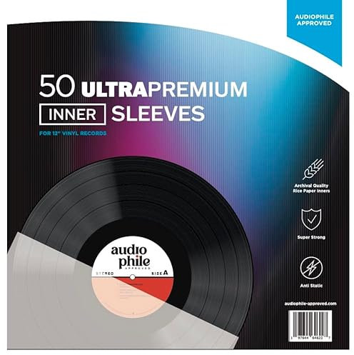 Vinyl Record Inner Sleeves - Audiophile Approved - Ultra Premium Rice Paper Inner Sleeves - 50 Pack for 12” Records, with Anti-Static Plastic - Super Soft Archival Quality