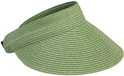Caspar HT027 verstellbare leichte Damen Sommer Schirmmütze Sonnenvisor aus Toyo Stroh, Farbe:oliv grün, Größe:One Size