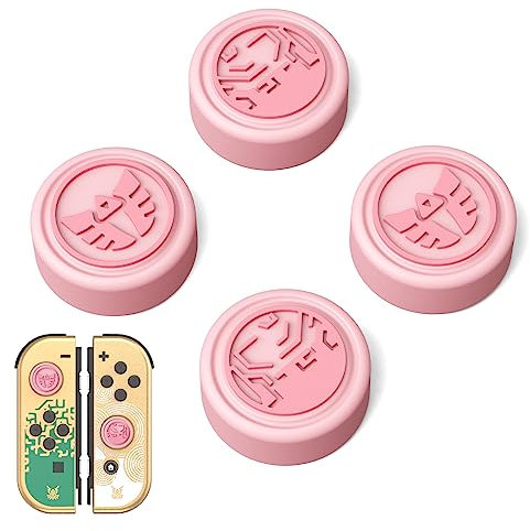 JINGDU Tapa de Botones de Pulgar para Switch Joy-con, Zelda Tears of The Kingdom Agarres para el Pulgar de Botones Compatible con Nintendo Switch Lite/OLED 4 Piezas, TOTK Rosa