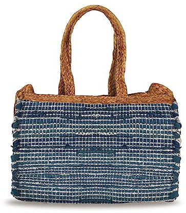Banzaii sac de paille pour femme, à bandoulière coloré, d’été, pour la plage fait à la main Amalfi Bleu