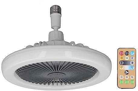 Uadme Ventilatore da Soffitto con Luce e Telecomando, Plafoniera con Ventilatore 85-265V, per Balcone, Bagno, Ripostiglio, Garage, Ventola Portalampada E27, Portalampada E27, Lama Chiusa