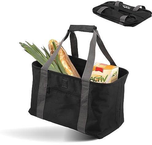 eluno Einkaufskorb STELLE, platzsparend faltbar, stabile Einkaufstasche, verstärkter Boden, Picknickkorb, Polyester wasserabweisend, schwarz