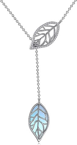 YAFEINI Mondstein Y Kette für Damen 925 Sterling Silber Blatt Lariat Anhänger Halskette Mondstein Schmuck Geschenk