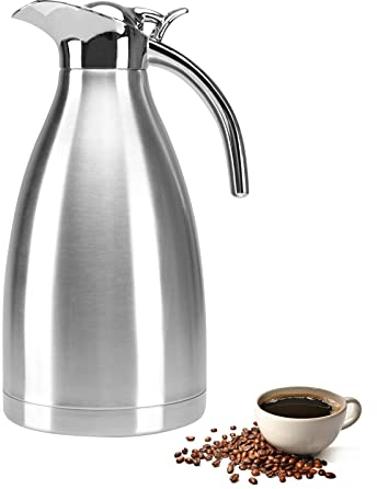 TOWEAR Caraffa termica da 2 litri, caraffa termica in acciaio inox, a doppia parete, isolata sottovuoto, per caffè, succhi di frutta, latte, tè, con 1 spazzola per la pulizia (argento), TO-15