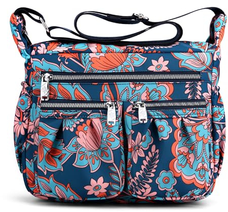 SODOLLEE Umhängetasche Damen Modedruck Schultertaschen Leichtgewicht Frauen Crossbody Bag Mehrere Taschen Nylon Messenger Bag für Einkaufen Reisen Freizeit Blume A
