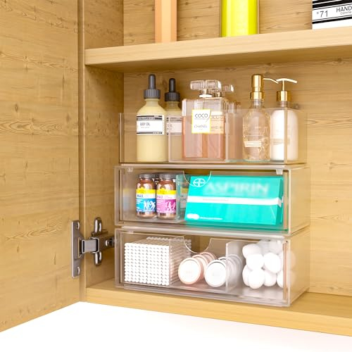 Medizinschrank-Organizer mit herausnehmbaren Trennwänden, 3-stöckige stapelbare Schubladeaufbewahrung für Badezimmer, Wohnmobil, Waschtisch und Arbeitsplatte
