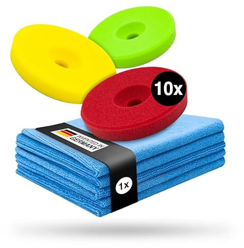 Liquid Elements Centriforce V2 Polierpads 150mm +Tuch, 3 Stärken á 10 Stück | Set, Heavy, Medium & Finish Cut, Polierschwamm, speziell entwickelte Fräsung, optimierte Ergebnisse, Auto Polieraufsatz