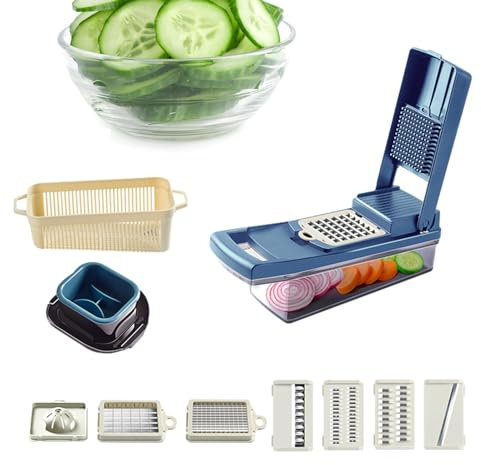Gemüseschneider mit Behälter, multifunktionaler Gemüseschneider - Multifunktionaler Gemüseschneider | Einweihungsgeschenke, Küchenmaschine für Obst, Zwiebel, Soydan