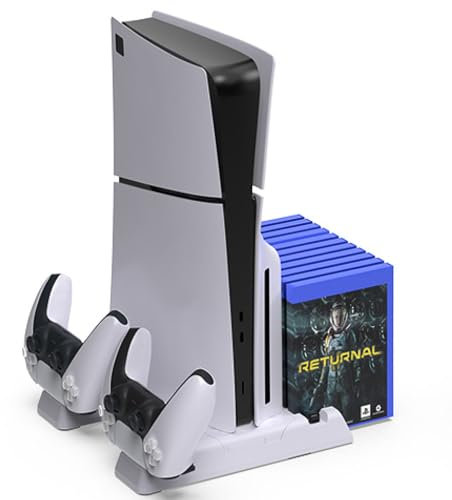 BeisDirect Support de chargeur de refroidissement fin compatible avec PS5/PS5 Slim, support vertical multifonction PS5 avec station de charge double manette PS5 avec 4 adaptateurs micro USB, 10