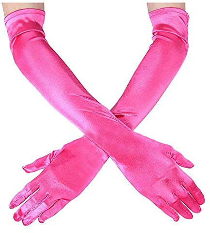 Handschuhe Damen Satin Classic Opera Fest Party 1920er Jahre Stil Prom Handschuhe Weihnachten Karneval Cosplay Party Gothic Handschuh Stoff für Women Mädche Schwarze Handschuhe (Hot Pink, One Size)