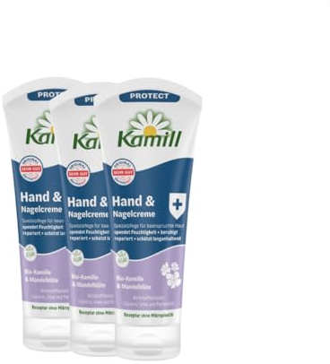 3er Pack Kamill Hand- & Nagelcreme PROTECT (3 x100ml) - beruhigt, spendet Feuchtigkeit & schützt langanhaltend mit Mandelblüten & Panthenol, ohne Parabene, Mikroplastik & tierische Inhaltsstoffen