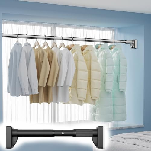 Tringle Rideau, Tringle télescopique sans perçage, 410CM-500CM, Barre de Douche Ferme et Extensible, pour Salle de Bain Chambre Placard Fenêtres Portes (Couleur : Noir, Taille : 210-300CM)